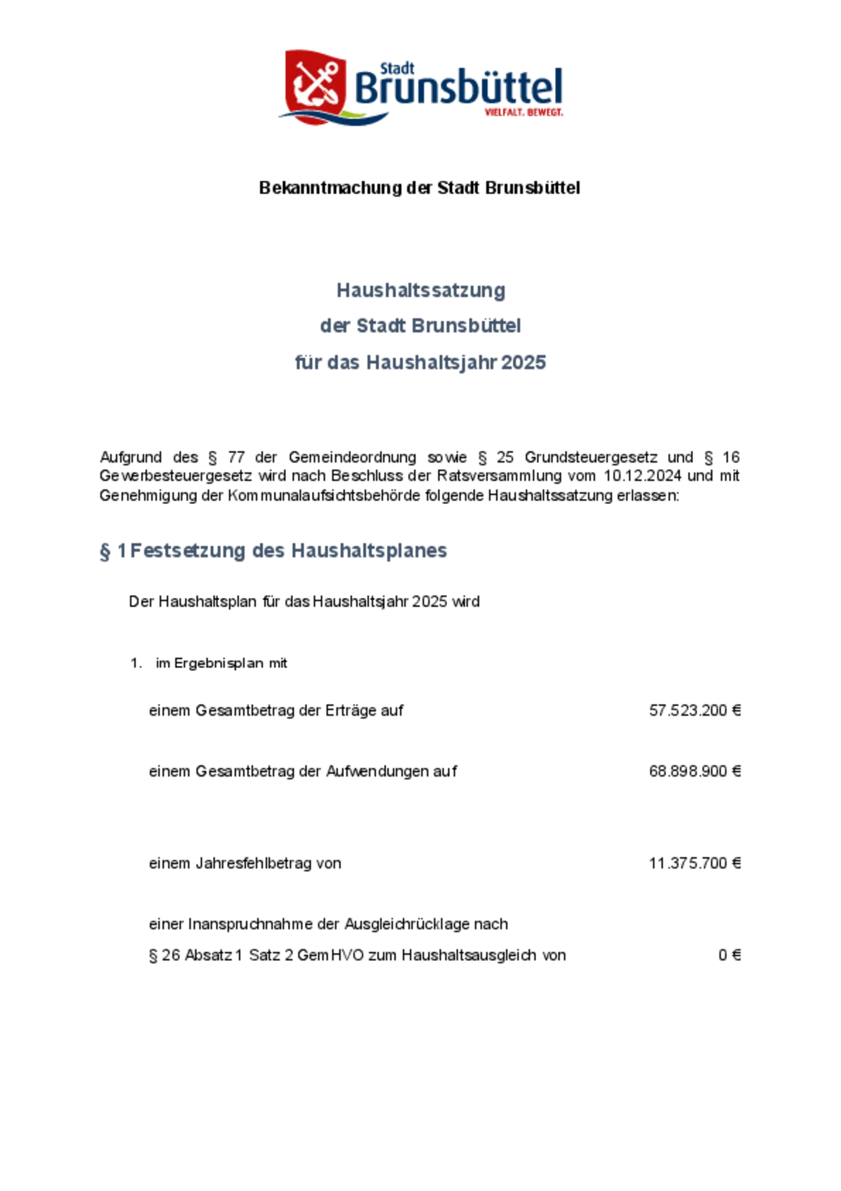 Haushaltssatzung 2025